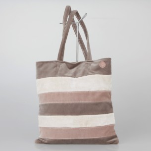 Bolso Tote Bag solidario de terciopelo a franjas en tonos marrones 21/100