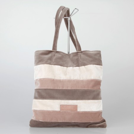 Bolso Tote Bag solidario de terciopelo a franjas en tonos marrones 21/100