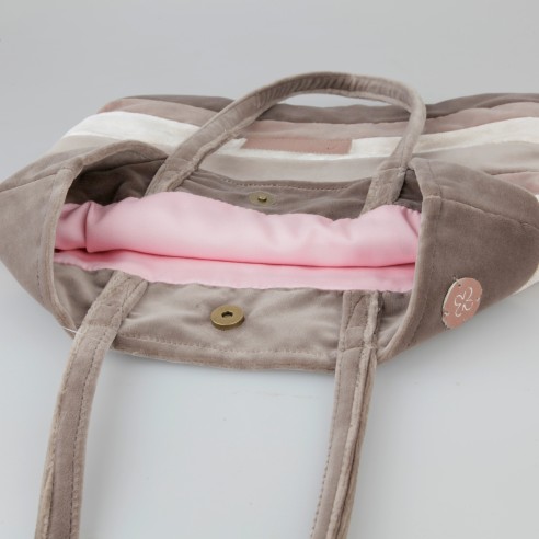 Bolso Tote Bag solidario de terciopelo a franjas en tonos marrones 21/100