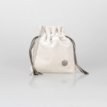 Bolso solidario saco pequeño terciopelo grueso blanco roto 45/50