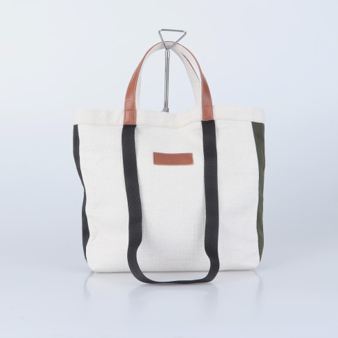 Bolso blanco con cintas en negro y verde 3/100