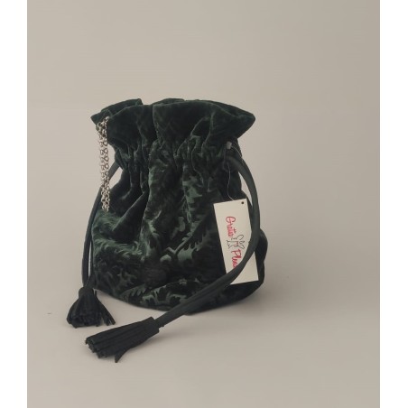 Bolso solidario saco pequeño confeccionado en brocado verde botella