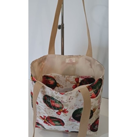 Bolso tote bag artesanal solidario. Motivo navideño. Flor de Vida. Hecha a mano