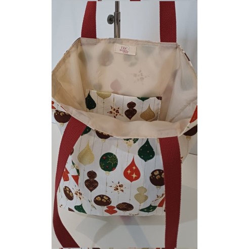 Bolso tote bag artesanal solidario. Motivo navideño. Flor de Vida. Hecha a mano