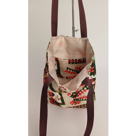 Bolso tote bag artesanal solidario. Motivo navideño. Flor de Vida. Hecha a mano