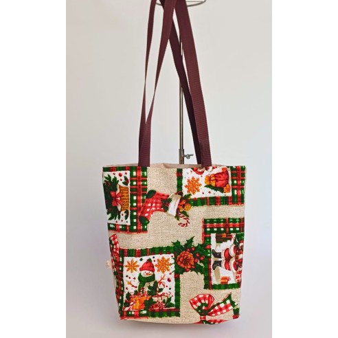Bolso tote bag artesanal solidario. Motivo navideño. Flor de Vida. Hecha a mano