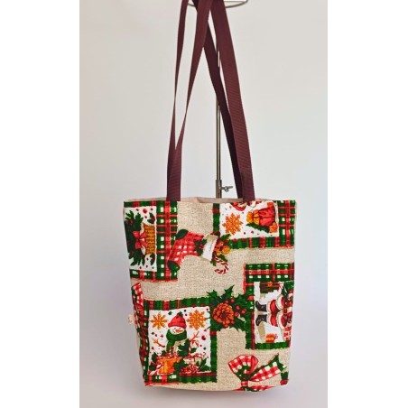 Bolso tote bag artesanal solidario. Motivo navideño. Flor de Vida. Hecha a mano
