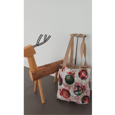 Bolso tote bag artesanal solidario. Motivo navideño. Flor de Vida. Hecha a mano