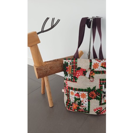 Bolso tote bag artesanal solidario. Motivo navideño. Flor de Vida. Hecha a mano